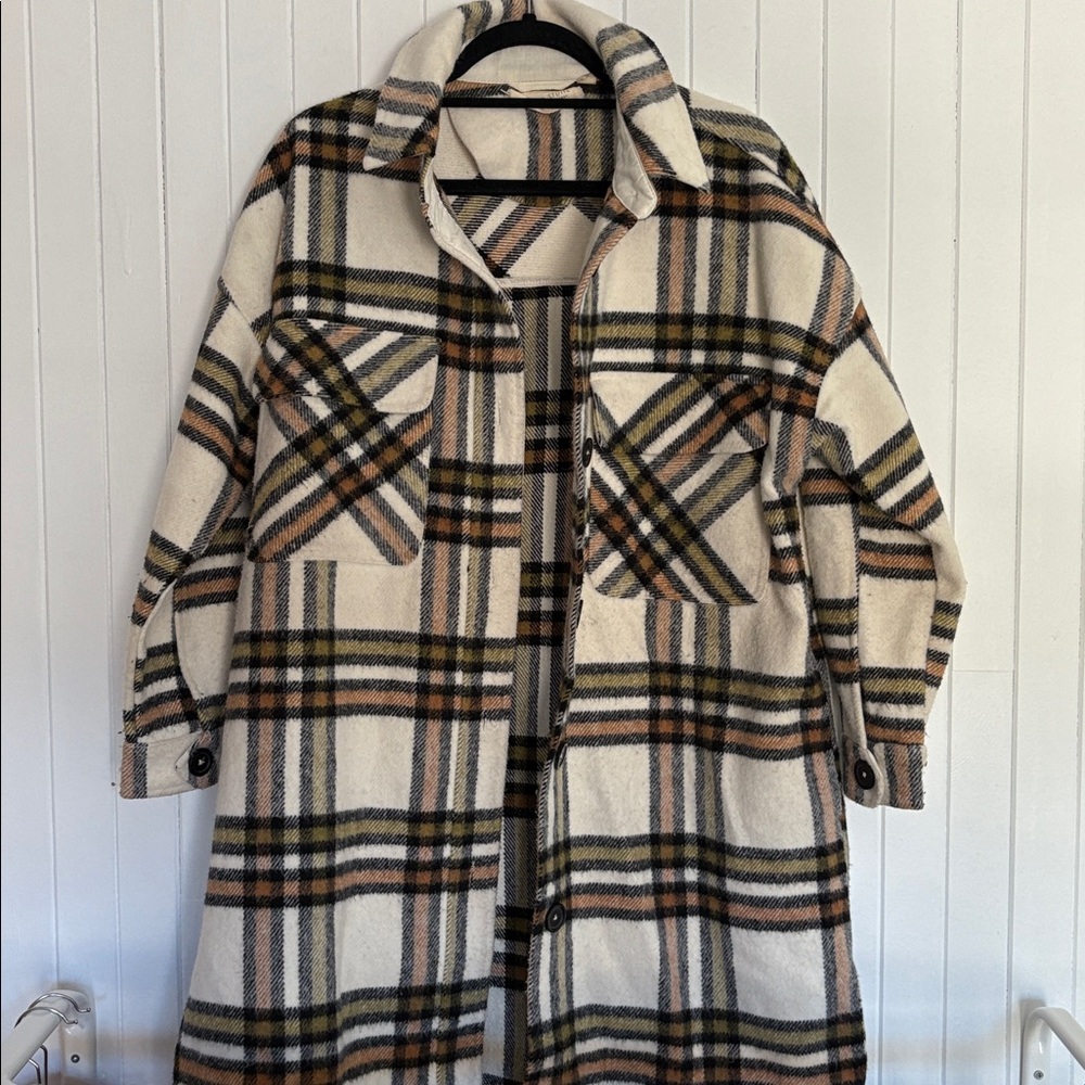 Stitch&Stone - Plaid Long Coat with Pockets